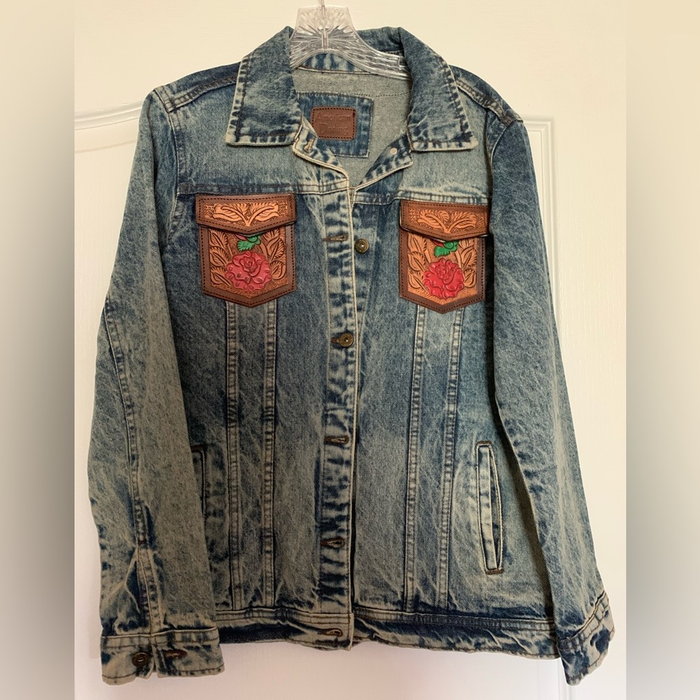 American Darling denim with tooled leather coat